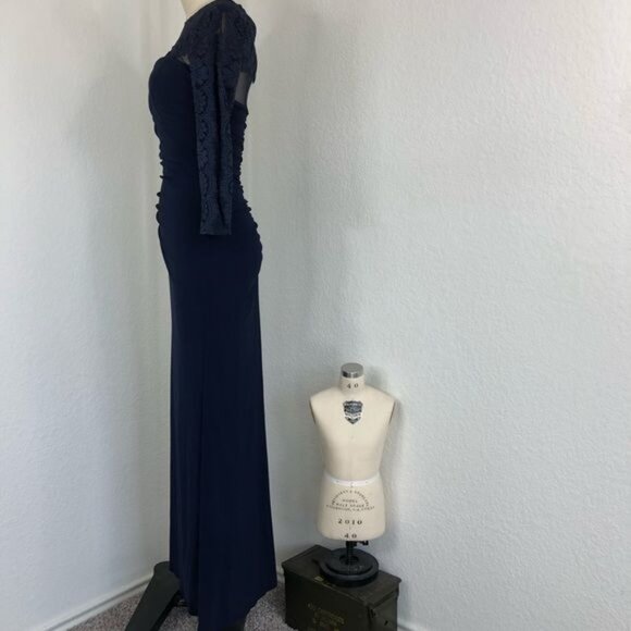 BA Nites Sheer Sweatheart Bust Lace Floral Ruched Evening Ball Floor Length Gown - Picture 4 of 11